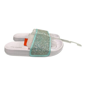 Joe Fresh Slide Sandals Girls Size 13 Blue Glitter Strap Beach Shoes Summer